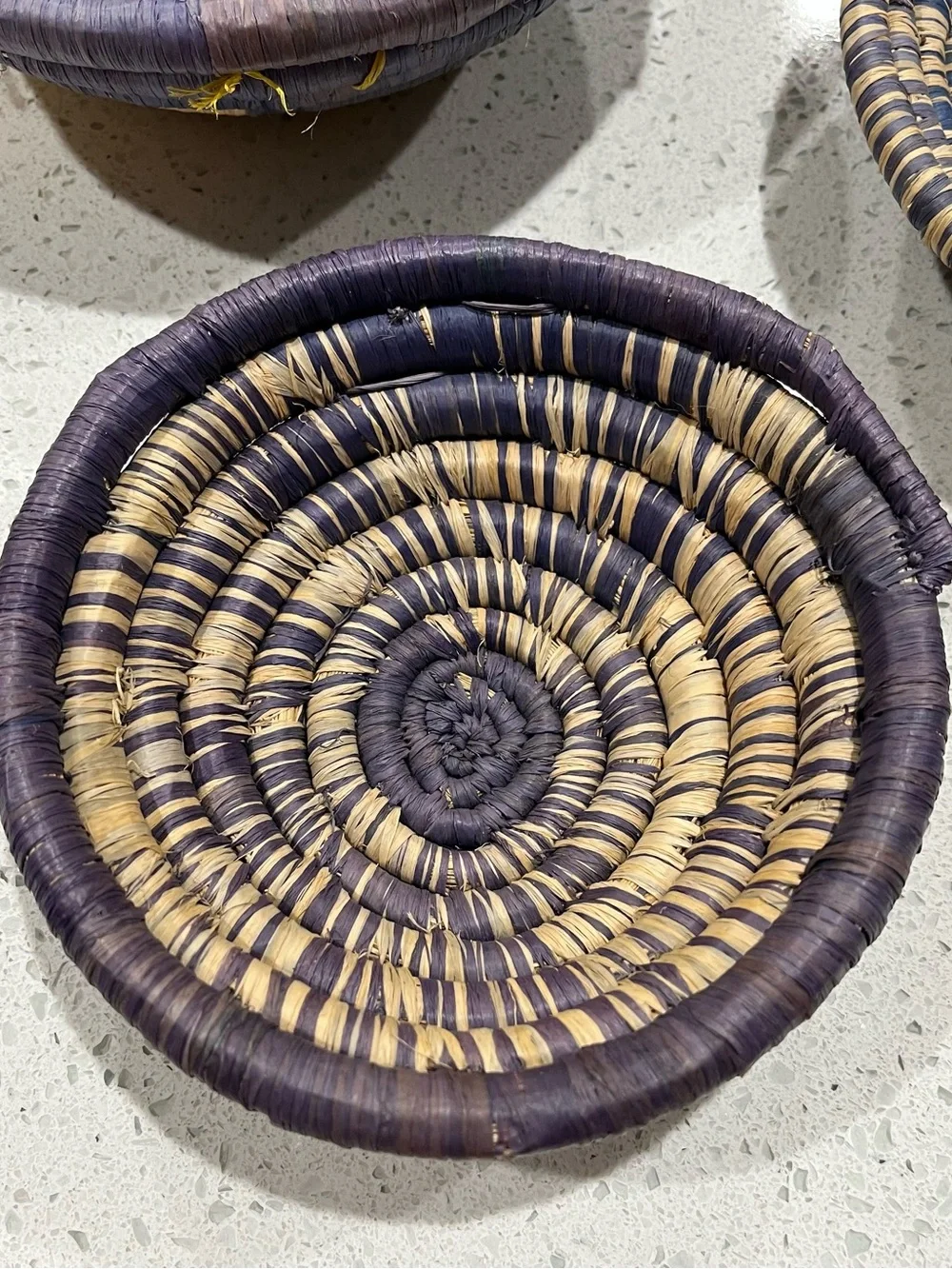 African Uganda Woven Bowl Set (3)- Coastal Light Purple Woven Blues & White